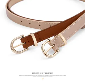 Ceinture fine en cuir pour femme style coréen avec boucle ardillon chic, idéale pour jean.