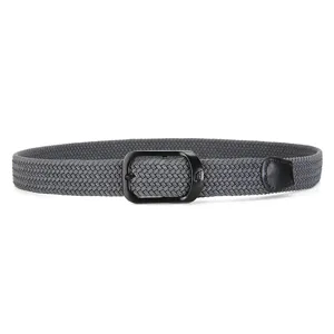 Woven elastic belt for men and women, casual stretch canvas belt with metal buckle detail.