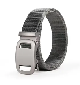 Men grey nylon tactical belt with automatic metal buckle casual outdoor military style