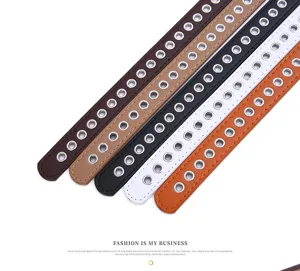 Women fashion metal grommet belt pu leather punch free casual adjustable waist strap accessories