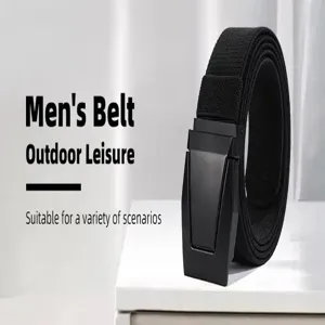 Durable mens tactical nylon belt for outdoor leisure wear, solid black buckle style.