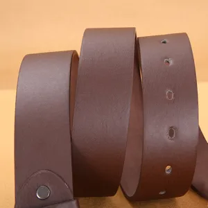 Brown PU leather belt detail shot showing texture, holes and construction for men's casual wear.