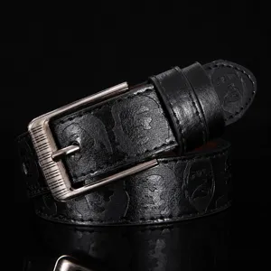 Men Casual Faux Leather Belt Vintage Embossed Portrait Pin Buckle Jeans Belt Fashion Accessories For Men