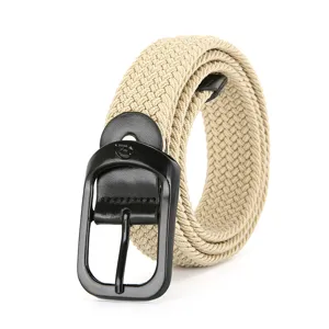 Elastic braided canvas belt for men and women, stretch trouser belt with stylish metal buckle.