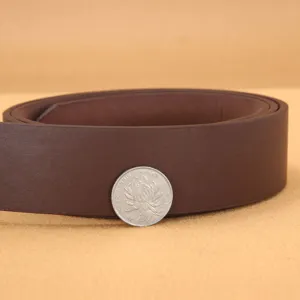 Detail view of a men's dark brown PU leather casual belt, showing texture and width.