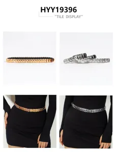 Women metal coin elastic waist belt stretch scale design decorative dress belt fashion accessory.