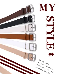 Women casual PU leather belt with classic square metal buckle for stylish daily wear.