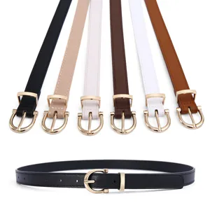 Ceinture fine en cuir pour femme avec boucle ardillon dorée, ceinture élégante pour jean.