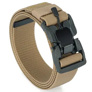 Nylon tactical stretch belt with quick release buckle, durable outdoor training strap.