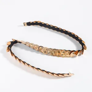 Gold metal coin elastic waist belt for women vintage stretch dress waist chain accessory