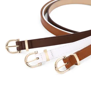 Lot de fines ceintures en cuir pour femmes avec boucle dorée, style élégant et chic.