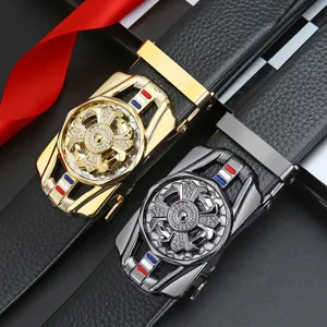 Heren automatische riem met creatieve roterende wielen metalen gesp, mode business taille riem.