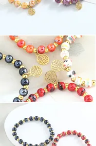 Bracelet de perles en céramique Jingdezhen chic avec pendentif fortune, nouveau style.