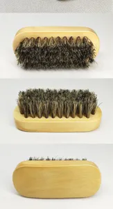 Wooden shoe brush with natural bristles, ideal for cleaning shoes, clothes, and leather care.