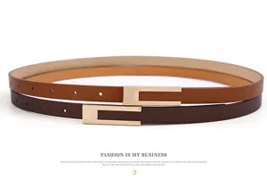 Ceinture fine en cuir pour femme, boucle métallique élégante, accessoire mode idéal.