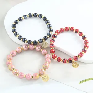 Ensemble de bracelets en perles céramique colorée Jingdezhen avec pendentif porte-bonheur.