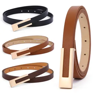 Ceinture Décontractée Polyvalente en Cuir PU pour Femmes Boucle Métallique Lisse Mode Ceinture Fine pour Jeans Robe
