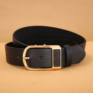 Heren casual retro PU lederen riem met gepolijste gouden metalen gesp voor jeans en dagelijks.
