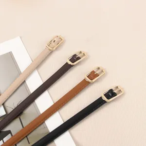 Women's thin leather belt fashion versatile minimalist jeans belt with elegant gold buckle