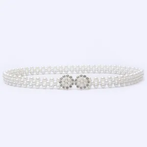 Pearl rhinestone waist belt elastic dress sweater chain decorative chic accessory