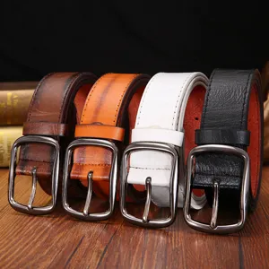 Ceinture en cuir pour homme style rétro décontracté avec boucle ardillon, quatre coloris.