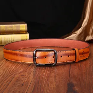 Ceinture en cuir vintage décontractée pour homme avec boucle ardillon noire, design rétro.
