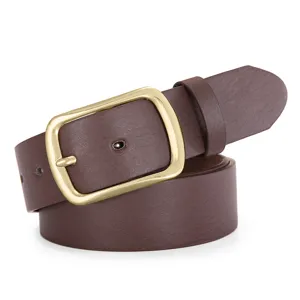 Heren bruin PU leer casual riem met goudkleurige rechthoekige doornsluiting voor jeans broek