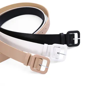 Women casual PU leather belt set minimalist square buckle jeans waist belt stylish daily wear