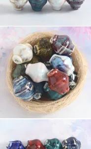 Jingdezhen ceramic conch shape loose beads detail view, perfect for DIY handmade necklace making.