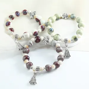 Jingdezhen kiln-changed ceramic bracelet set, fresh new Chinese style tassel jewelry gift.