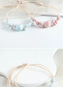 Handgefertigtes Keramik Katze Perlenarmband verstellbar gewebtes Seil Schmuck Geschenk