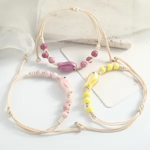 Handmade ceramic fish braided bracelet cute adjustable string bracelet for women and girls