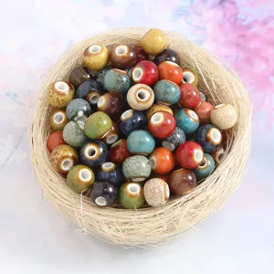 Mixed 8mm glaze round ceramic loose beads, retro DIY bracelet jewelry making accessories.