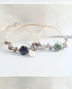 Unique bracelet de perles en céramique style chinois bijoux de couple faits main design cadeau