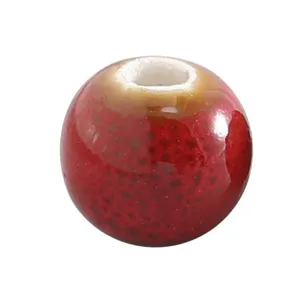 Handmade ceramic round bead red glazed DIY jewelry making accessory 8mm vintage style