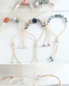 Bracelet perles céramique Jingdezhen fait main cordon réglable style littéraire vue détail