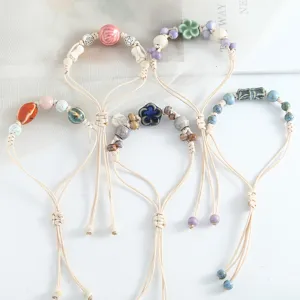 Bracelet en Perles de Céramique Jingdezhen Fait Main Artistique Style Chinois Charms Floraux Bijou Cadeau Pour Femmes