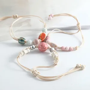 Bracelet tresse en perles de ceramique de style chinois fait main pour femmes bijoux esthetiques
