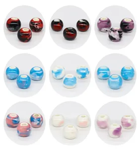 Close-up detail of 10mm ceramic splash-glaze loose beads, colorful DIY jewelry components.