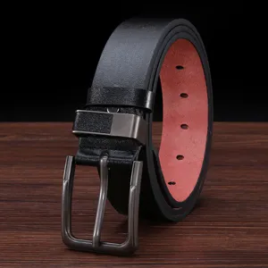 Men's black leather belt with metal pin buckle casual daily wear business accessory stylish
