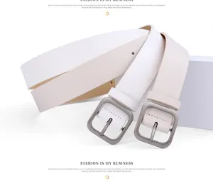 Women PU leather belt with square buckle, minimalist retro style for jeans and daily wear.