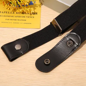 Women buckle-free elastic invisible belt stretch jeans lazy waist belt casual solid black