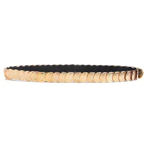 Women's vintage gold coin elastic waist belt, stretch metal disc dress waistband black