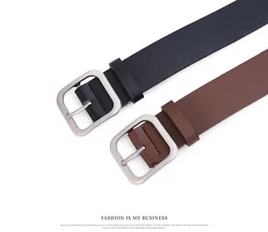 Women PU leather belt with retro square metal buckle minimalist casual jeans belt detail