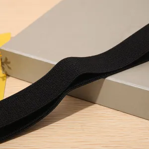 Black elastic stretch belt strap for women, durable woven fabric waistband material accessory.