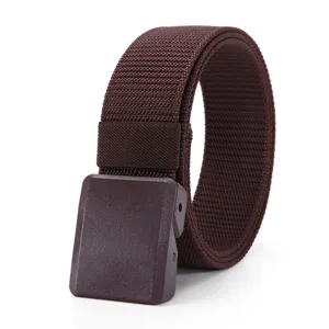 Detailed close-up view of the dark brown nylon tactical belt and durable buckle structure.