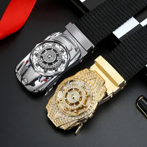 Ceinture en toile tactique unisexe avec boucle de voiture à volant en strass de luxe.