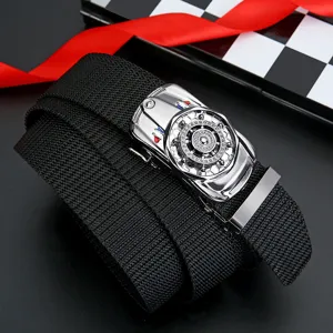 Ceinture en toile tactique unisexe avec boucle automatique en métal volant de voiture pour hommes.