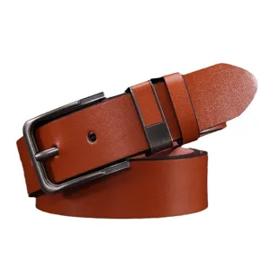Men's brown leather belt casual business alloy pin buckle stylish accessory for jeans