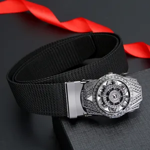 Ceinture tactique en toile unisexe avec boucle automatique rotative, robuste et élégante.